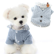 Light Blue Wool Knitted Sweater with Checkered Collar