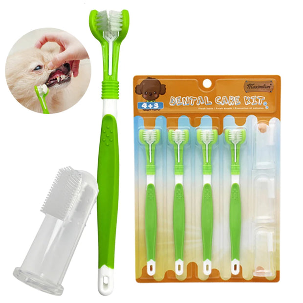 Triple-Headed Toothbrush Set for Dogs