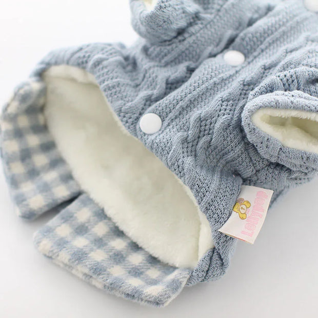 Light Blue Wool Knitted Sweater with Checkered Collar