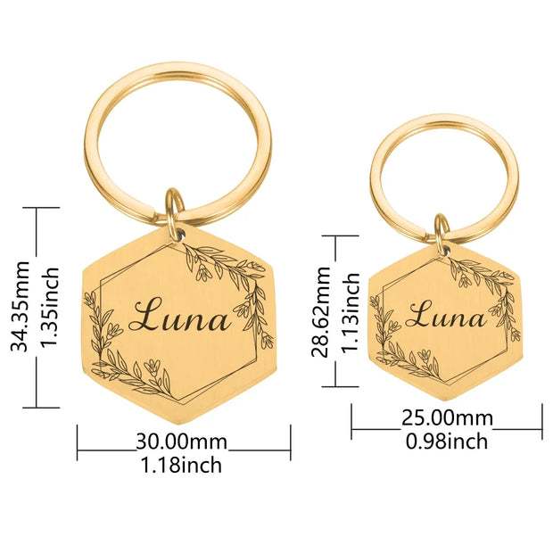 Floral Wreath Hexagonal Personalized Engraved Dog ID Tags