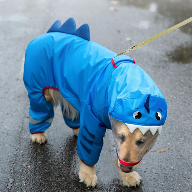 Reflektierender Regenmantel mit Dinosauriermotiv für große Hunde