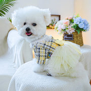 Vestido de tul francés con lazo amarillo para perros: moda elegante para perros