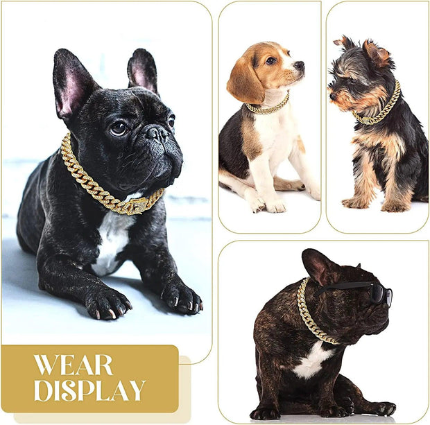 ARFMANI Rhinestone Gold Dog Chain Collar For Small Medium Large Dogs ARFMANI accessories accessory cat cats chain dog dogs necklace