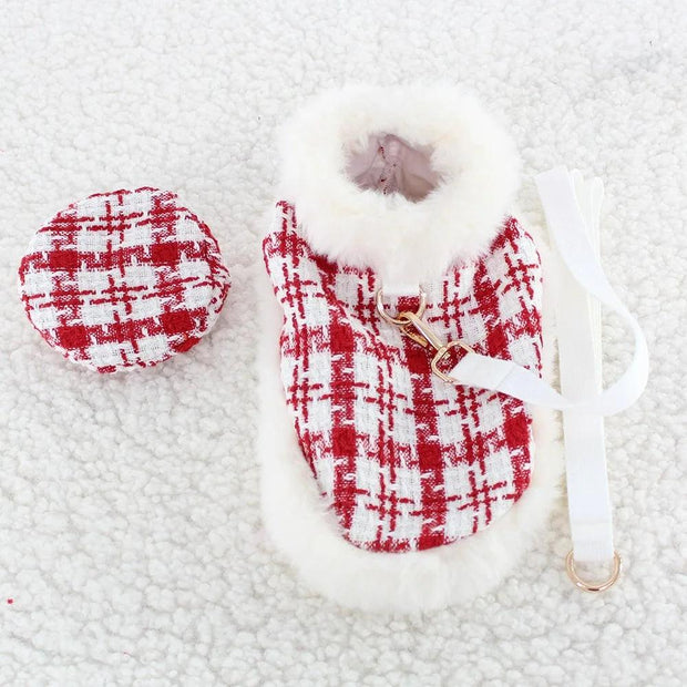 ARFMANI Elegant Posh Pet Harness Cloak - Plaid and Plush, Optional Beret | Buy now for $29.90 ARFMANI accessories accessory coat dog dogs harness