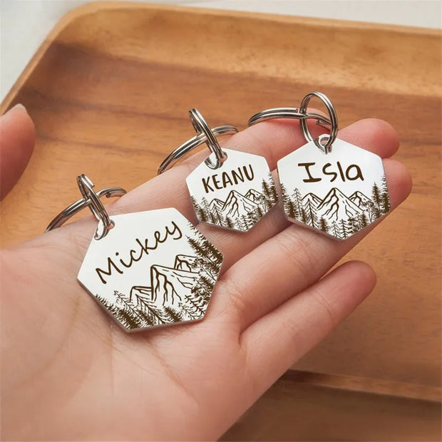 Personalized Hexagon Mountain Dog Tag