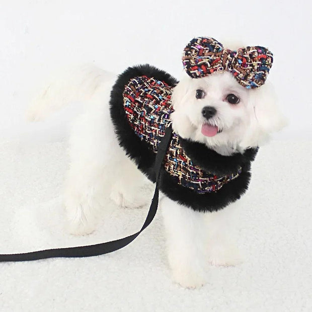 ARFMANI Elegant Posh Pet Harness Cloak - Plaid and Plush, Optional Beret | Buy now for $29.90 ARFMANI accessories accessory coat dog dogs harness